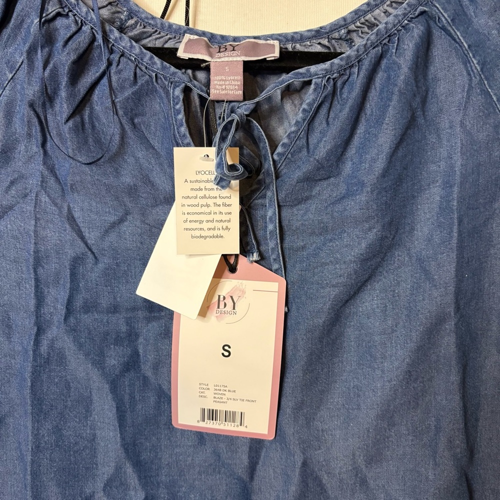 By Design Blue Lyocell Peasant Top - Picture 5 of 6